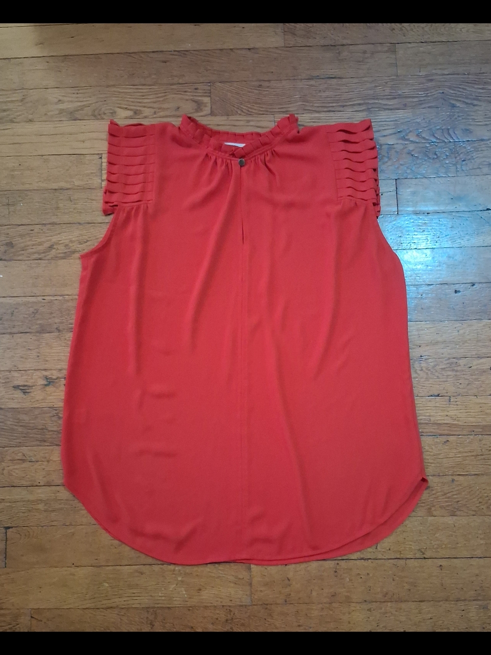 LOFT Red Ruffle Neck Sleeveless Top with Laddered Shoulder Straps